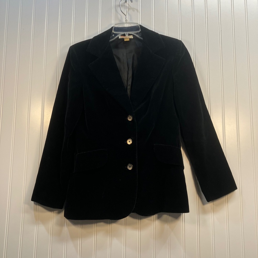VTG Koret of California Black Velvet‎ Blazer 3 Button Jacket Womens 8 EUC Goth